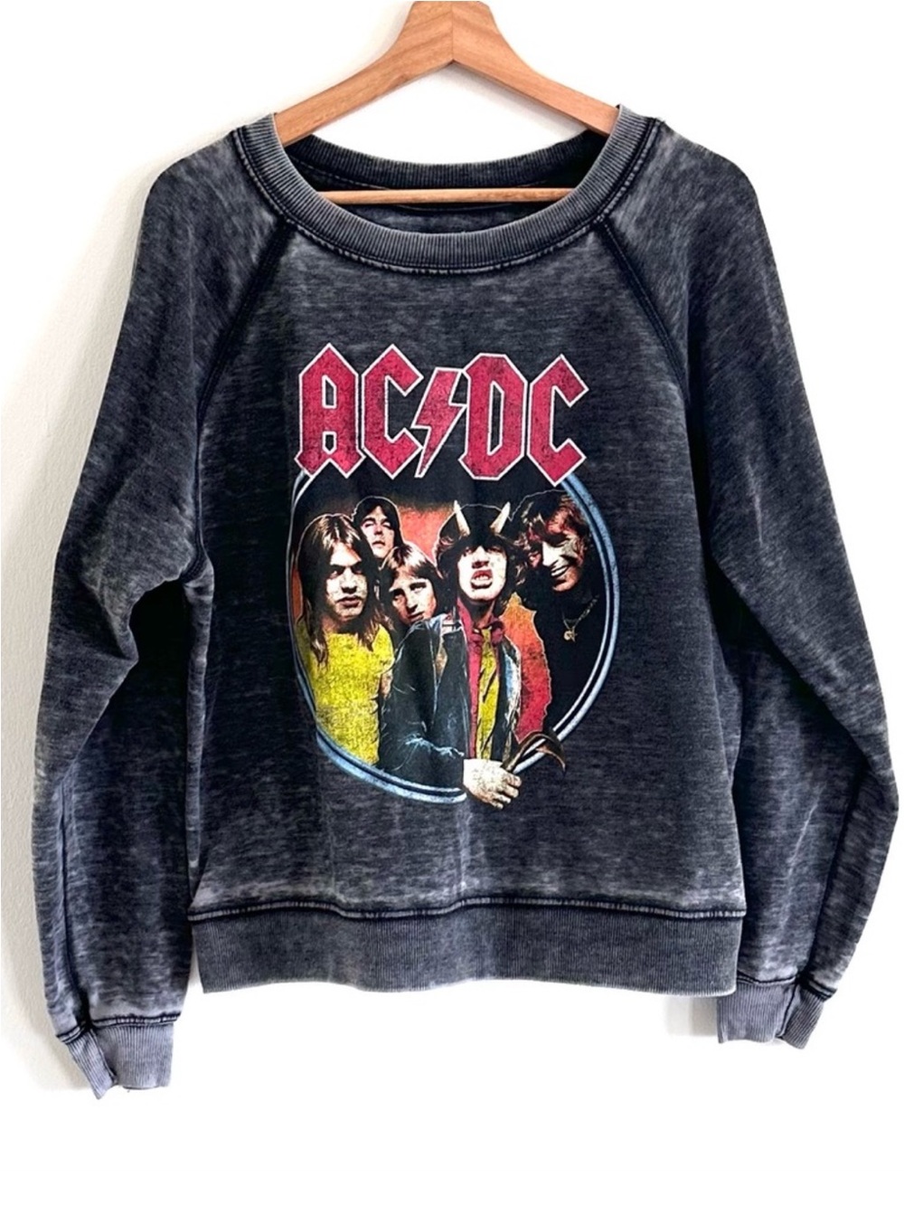 Recycled Karma AC DC rock band graphic crew neck burnout concert sweatshirt XS